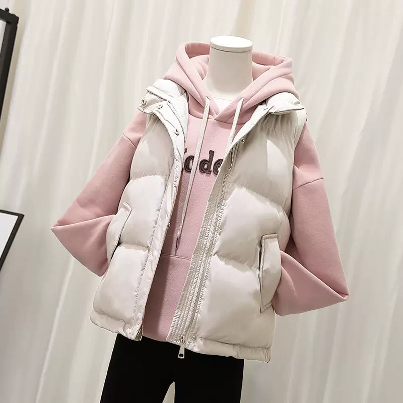 纯色棉服马甲外套女秋冬季短款宽松背心外穿跨境女装外贸批发eBay
