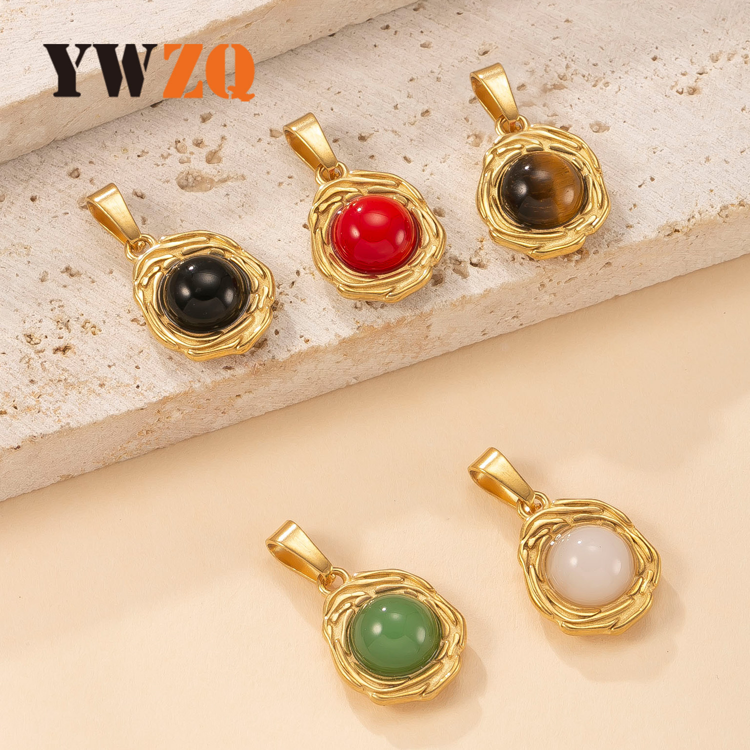 Colgante único Joyas transfronterizas de acero inoxidable Patrón de rosas Collar de piedra natural Moda Ligero Lujo Accesorios de joyería de bricolaje