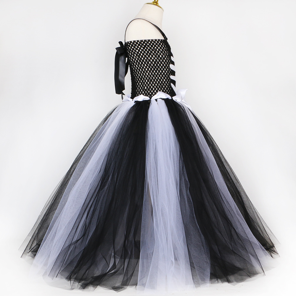 Kinderkleidung Halloween-Kostüm Geisterkleidung Kinder-Skelett-Geisternetz-Puffrock Mädchen-Maskenball-Zombie-Kostüm_voghion.com