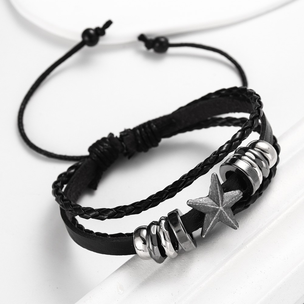Star Retro Streetwear Pu Leather Alloy Wax Line Bracelets Wholesale display picture 5