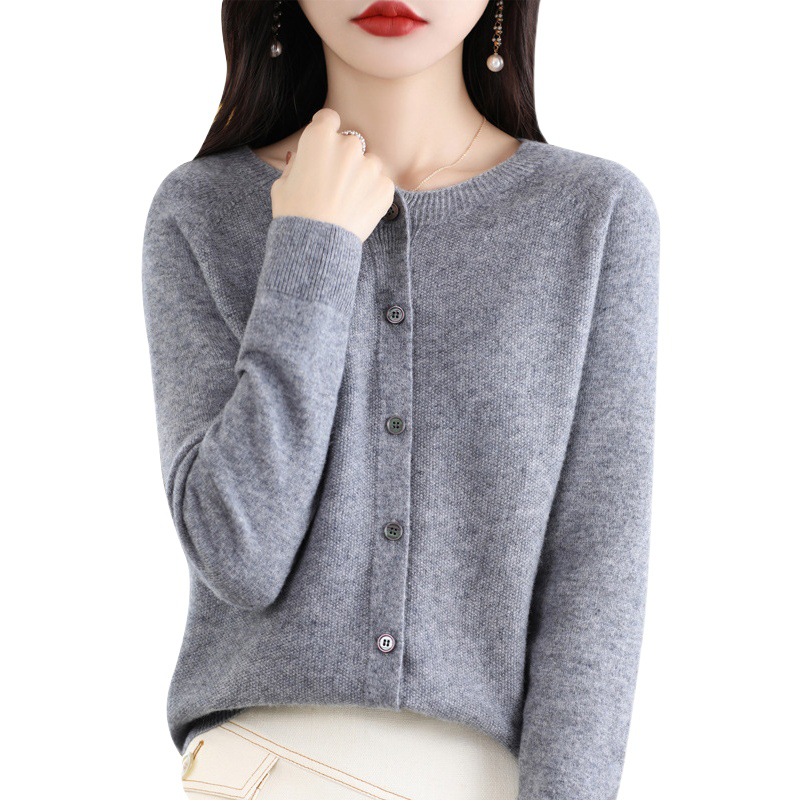 クロスボーダーキンモクセイ柄ウールセーター レディースニットカーディガン 細見えセータージャケット 秋冬インナー ラウンドネックシームレストップス トレンド