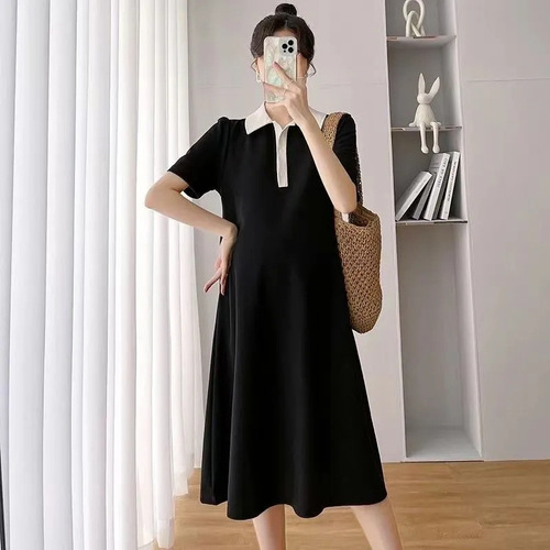 Maternity dress summer dress short-sleeve polo collar maternity summer short-sleeve maternity skirt Korean style loose
