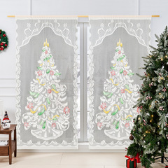 クリスマスカラークリスマスツリーのカーテンの新しいレースのクリスマスは竿の半遮光のカーテンの越境雪だるまの装飾を着ます。