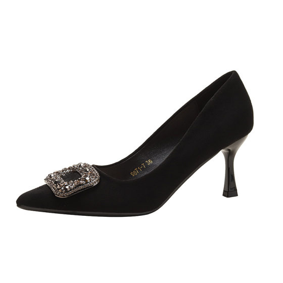 9833-5 not tired feet high heels new all-match fashion black professional work shoes French rhinestone stiletto heel single-layer shoes