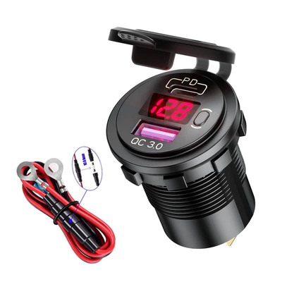 Mobil şarj cihazları – Car Universal 12V Modified Pd - qc30pd-fast-chargeonoff-keydigital-display-red06m-cable