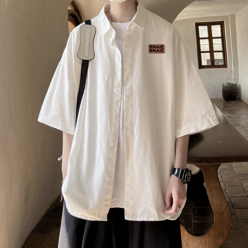 Summer New Spring Short-Sleeved Men's Large Size Shirt Cardigan Top Loose Ice Silk Men's Shirt Men's Trendy Brand