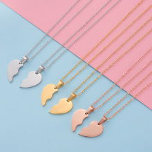 跨境现货分裂的心形个性时尚钛钢情侣项链桃心爱心组合套装吊坠