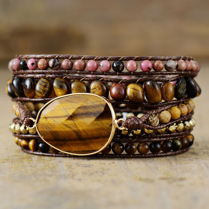 Cross-border e-commerce special popular Tiger Eye Stone leather rope woven creative multi-layer wrapped bracelet foreign trade jewelry wholesale