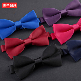 Korean version of solid color bow tie collar flower wholesale New Business fashion casual polyester silk bright monochrome bow tie manufacturers