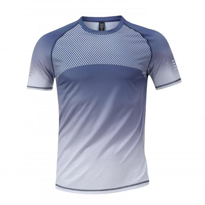 Cross-Border Amazon Men's Quick-Drying Short-Sleeved Round Neck Sports T-Shirt Breathable Elastic Outdoor Running Fitness Top Training