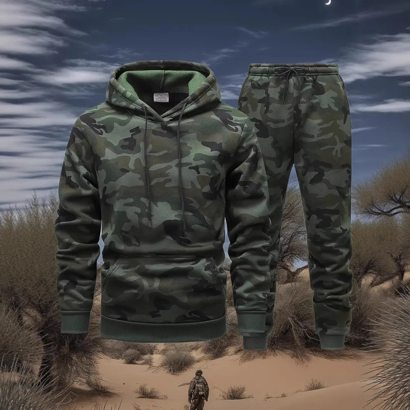 2025 Cross-Border Popular Military Green Camouflage Print Suit Outdoor Leisure Sports Suit Hooded Sweatshirt and Sweatpants Suit 2025 Cross-Border Popular Military Green Camouflage Print Suit Outdoor Leisure Sports Suit Hooded Sweatshirt and Sweatpants Suit