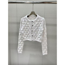 深圳南油高端精品女装上衣名媛气质洁白干净编织菱格针织开衫外套