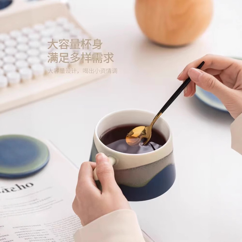 グラデーションコーヒーカップとソーサーセットセラミックマグ蓋付きホームオフィスアフタヌーンティーカップカップルギフトロゴ|undefined