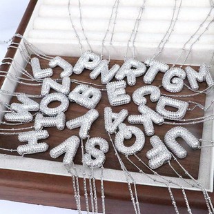 Cross-Border Hot Selling Copper Inlaid Zircon Personalized Hip-Hop 26 English Letter Pendant Necklace Fat Balloon Letter Clavicle Chain