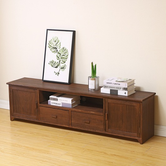 美式乡村电视柜实木复古收纳电视柜客厅组合储物矮柜卧室收纳窄L&