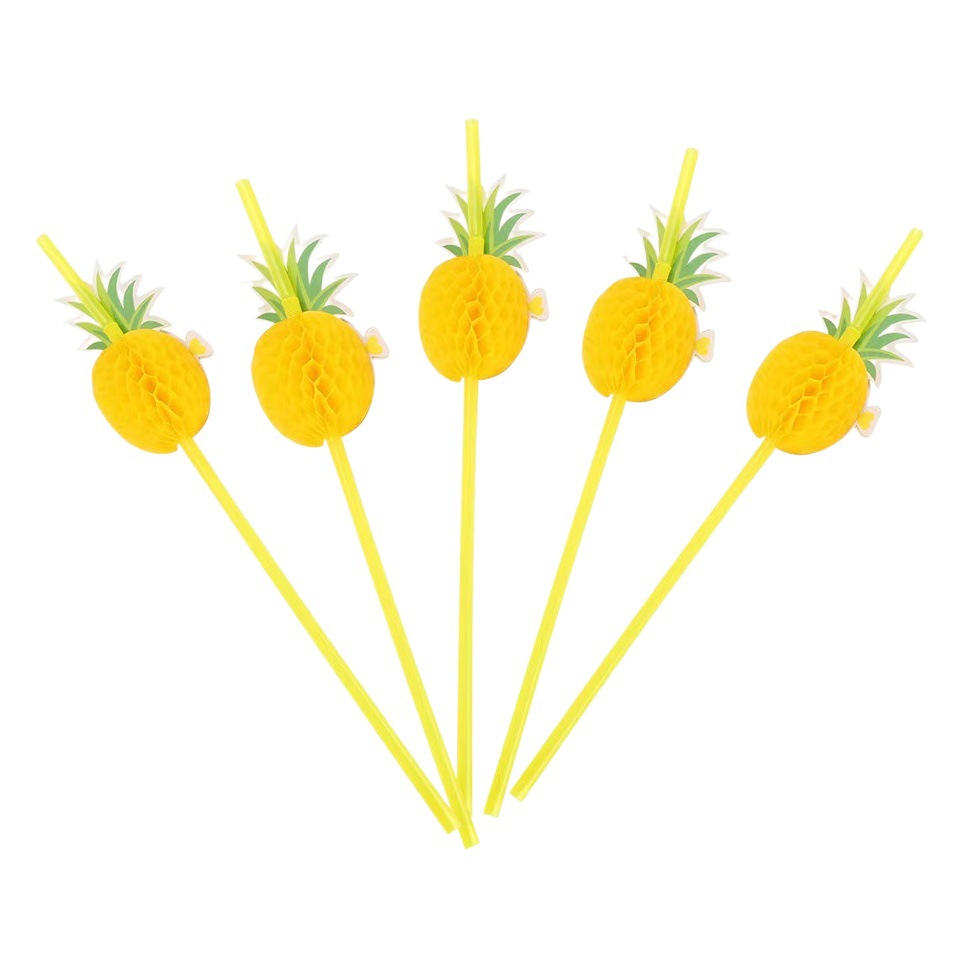 En stock venta al por mayor tridimensional hawaiana piña paja decoración fiesta hecho a mano arte paja piña palo