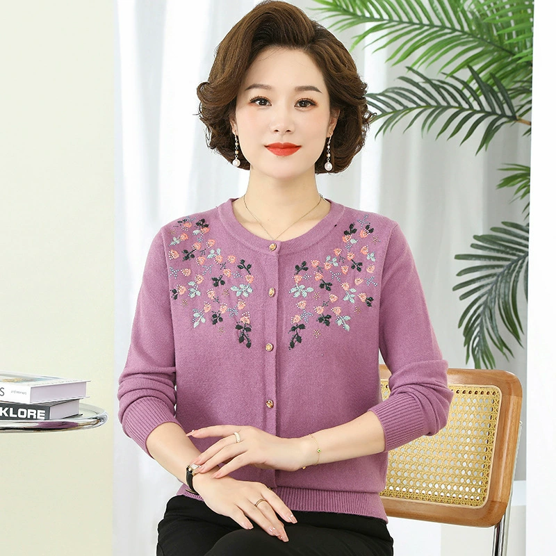 Мама одеваются с вышитым кардиган свитер для пожилых женщин среднего и пожилого возраста