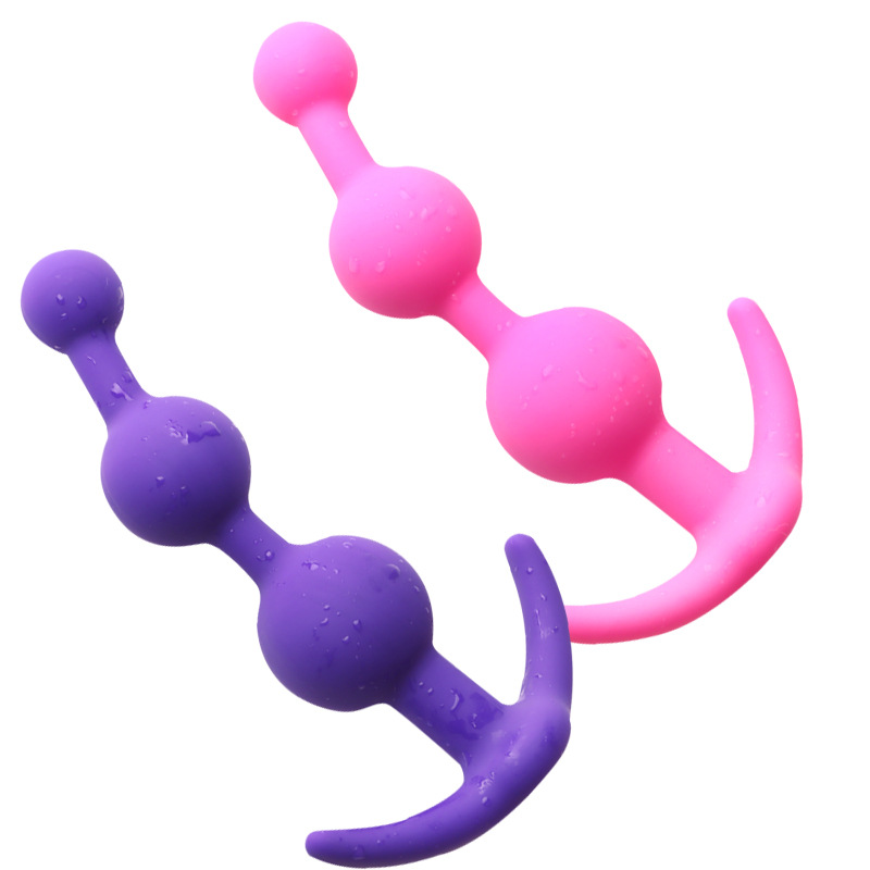 Three-Section Silicone Anal Beads Training Set, Smooth Tapered Plug, Purple — detail image 3