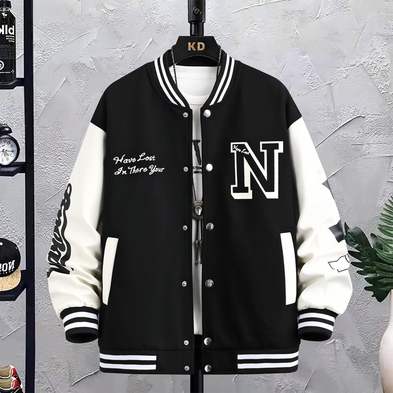 Baseball jacket for men, spring and autumn, couple's outfit, loose-fitting trendy American style student jacket top.