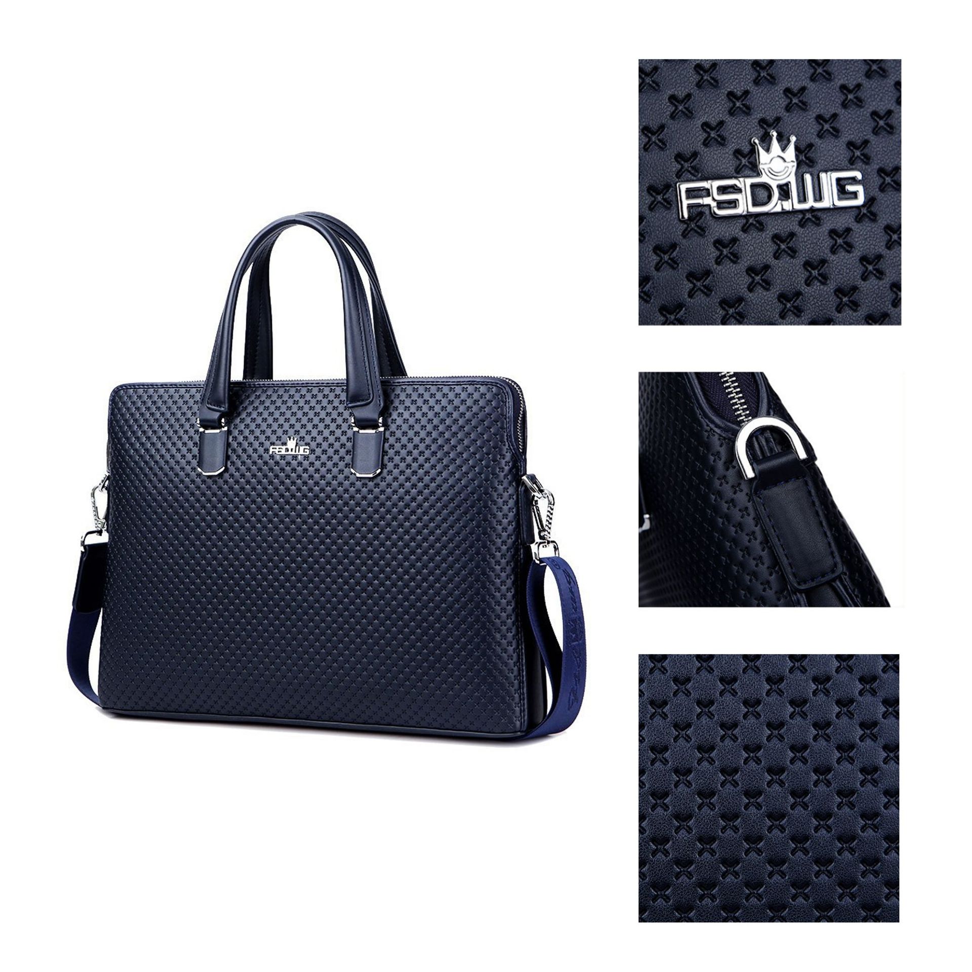 跨境热销公文包厂家直供压花十字纹男士包手提商务包单肩包斜挎包