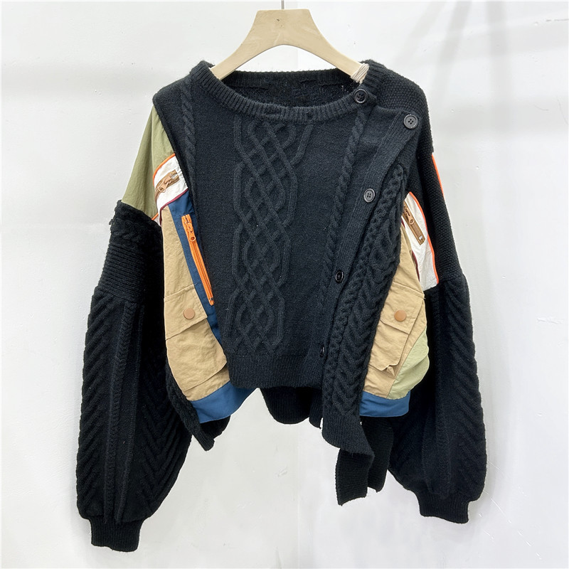 2024 invierno nuevo estilo coreano blando camisa de tela superior superior sensación de alta calidad super hermosa moda universal empalme suéter de color contrastante