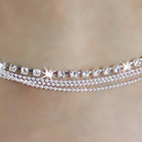 European and American footwear, new summer hot model, street style multi-layer metal chain, bead chain, sparkling diamond anklet