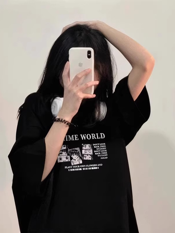 Black summer cotton design T-shirt