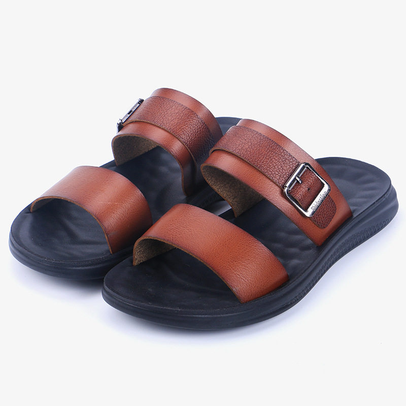 Dép sandal nam quai ngang hở ngón thoáng khí đi biển dã ngoại — Màu đen, kaki