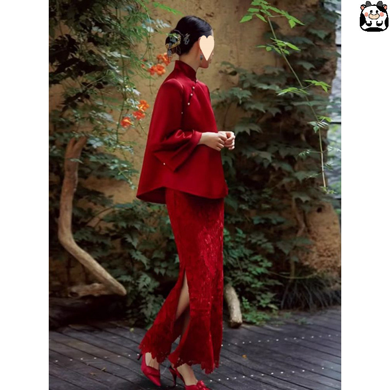 New Chinese Style Engagement Toast Dress for Bride 2026 New High-End Red Cheongsam Wedding Two-Piece Dress Suit