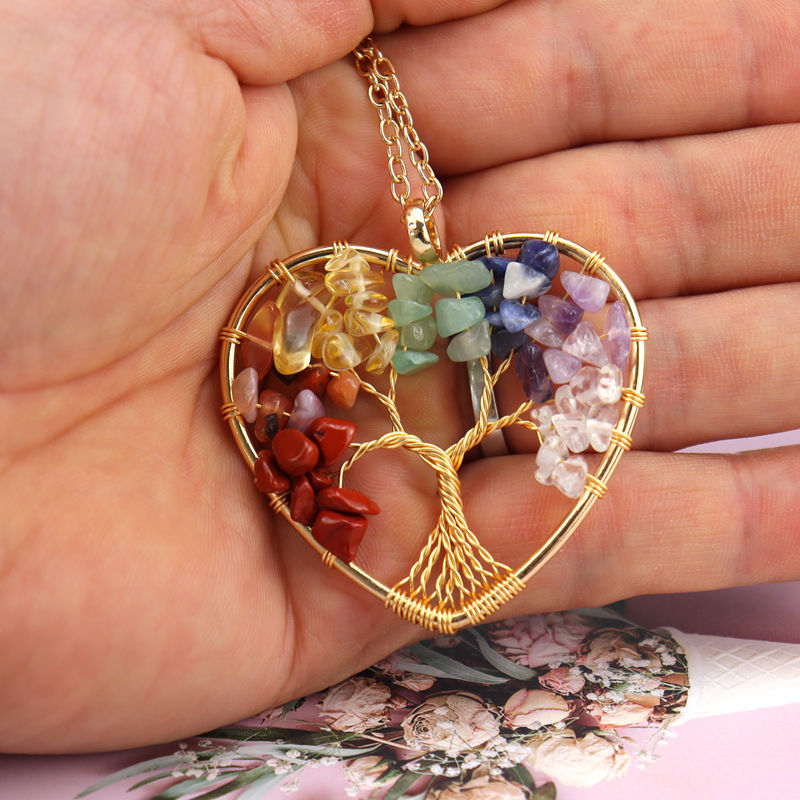 Ethnic Style Tree Heart Shape Agate Beaded Hollow Out Pendant Necklace 1 Piece