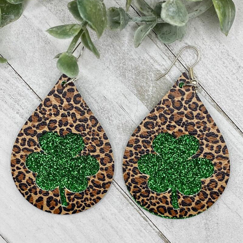 1 Pair Retro Shamrock Water Droplets Pu Leather Women's Drop Earrings display picture 5