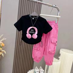 Women's Summer Work Pants Set 2024 New Sweet and Cool Girl Street Dance Jazz Short Sleeve T-Shirt and Pants Two-Piece Set 9
