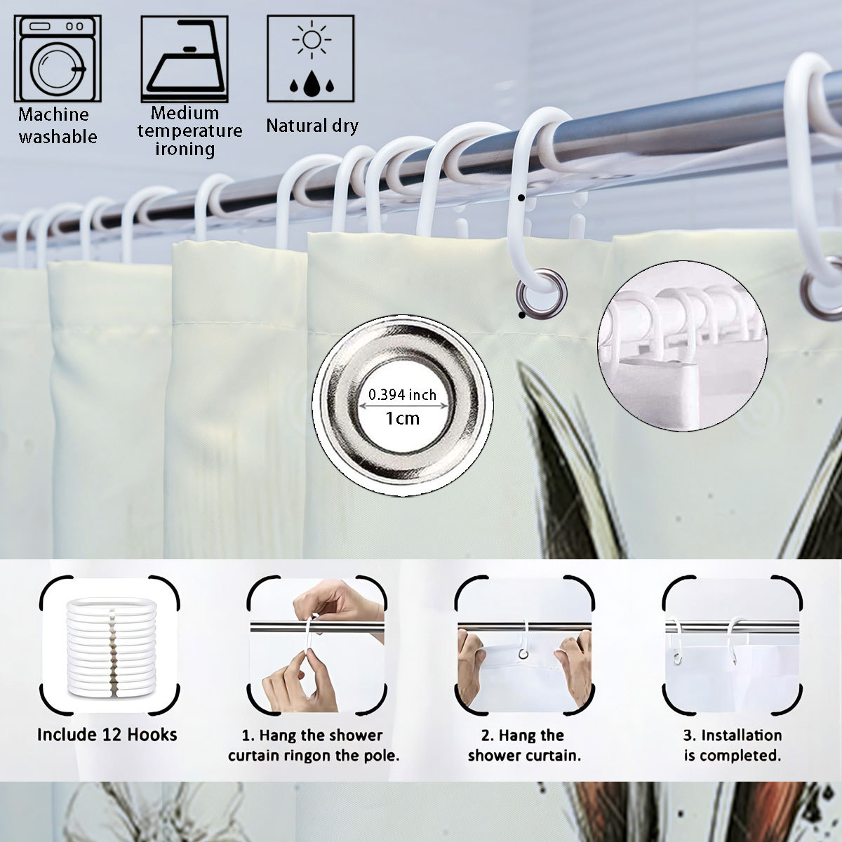 Tiktok poliéster cortina de baño impermeable conejo de Pascua sin perforación cortina de baño decoración cortina de baño cortina de cuatro piezas