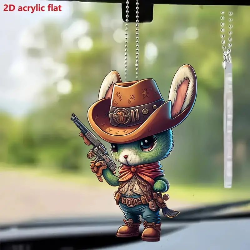Creativo nuevo colgante conejo denim acrílico plano transfronterizo automóvil espejo retrovisor decoración colgante mochila colgante