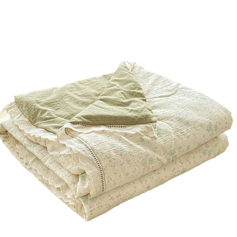 Edredón fresco de verano de hilo arrugado de clase A, edredón de aire acondicionado de verano de algodón puro de cuatro piezas, edredón fino de verano, edredón de verano lavable a máquina