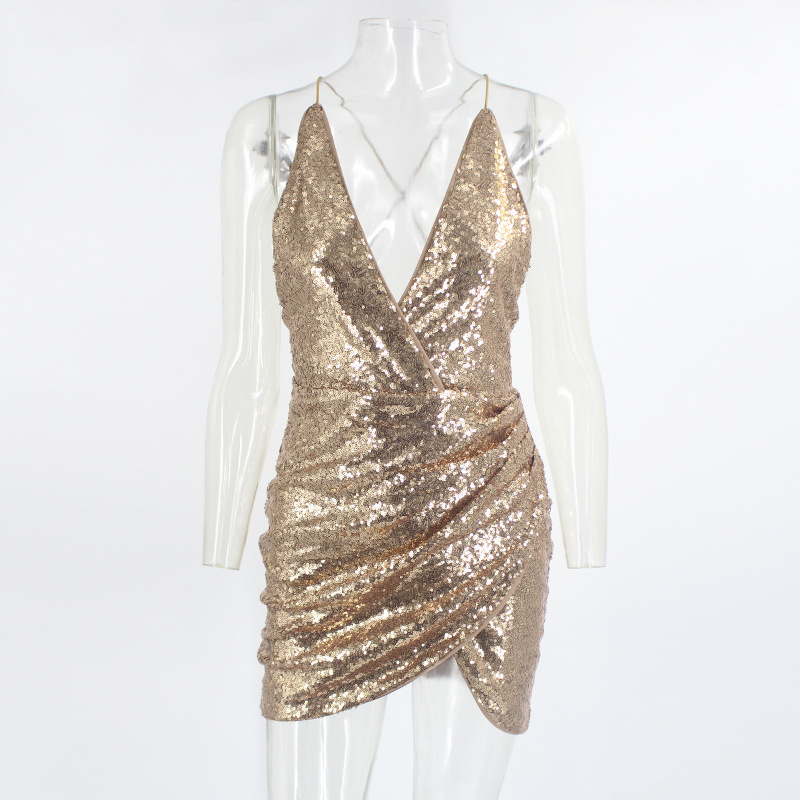 sexy sling v-neck sequin dress NSYI25153