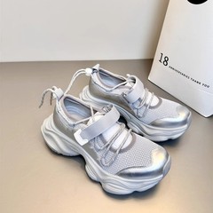 2025夏季新款厚底增高银色高级感老爹鞋女镂空透气运动网鞋凉鞋子