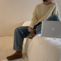 Winter and Spring Thick Soft Velvet Mink Fleece Pile Socks for Women, Instagram Style Socks, Children's Macaron Solid Color Thick Fluffy Mid-Calf Socks