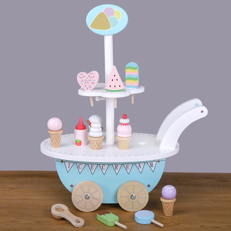 De los niños de juguete madera simulación cocina interactiva pequeña pastelería helado coche regalo cumpleaños caja