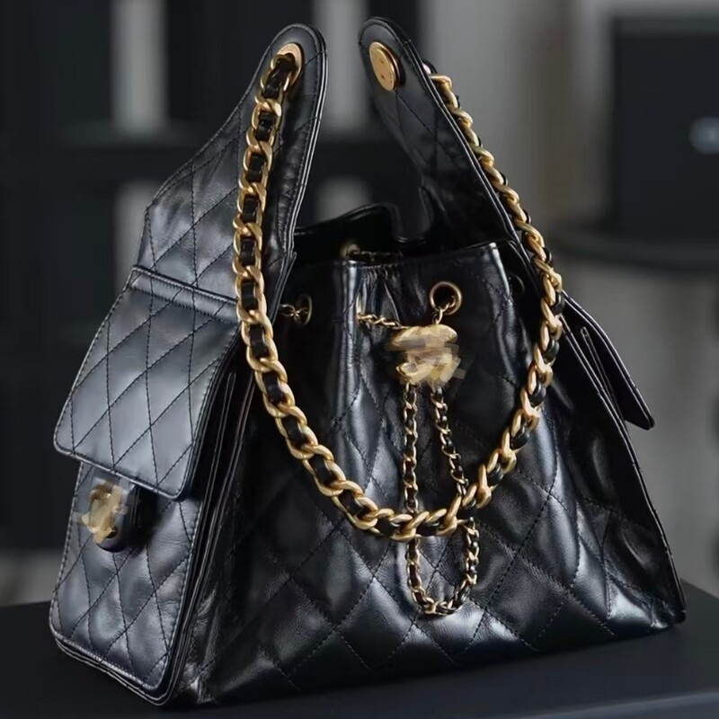 25Bag New Style 25C Quilted Women's Hobo Bag Drawstring Chain Bucket Bag Lightweight Casual Underarm Handbag