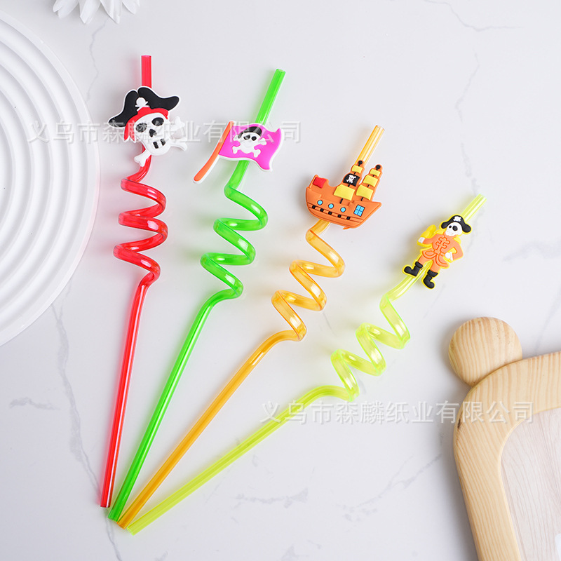 Transfronterizo Amazon dibujos animados forma paja creativa fiesta de cumpleaños decoración espiral curvado arte paja al por mayor