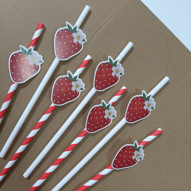 Frutas spot transfronterizas tarjeta de fresa paja desechable de grado alimenticio postre decoración papel paja
