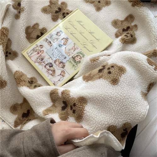 ins Korean style cute plus velvet thickened full body bear double-sided lambswool nap blanket air conditioning blanket knee blanket