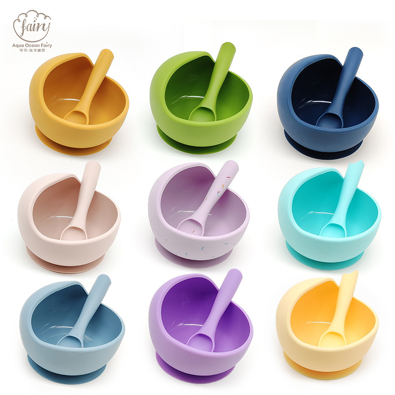 Cross-border Supply Children's Silicone Dinner Plate Meal Supplementary Bowl Anti-fall Suction Cup Feeding Tableware Fork Spoon Silicone Bowl Set