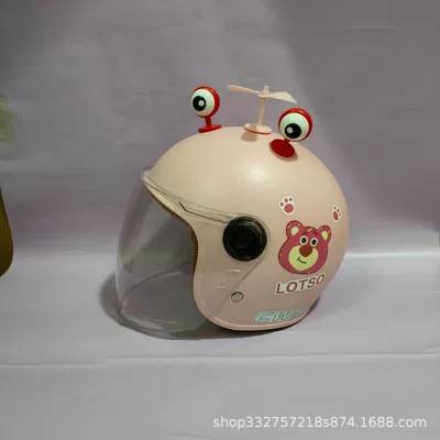 Motosiklet kaskı (dəbilqə): winter warm battery motorcycle safety - pink-strawberry-bear-transparent-long-mirror-red-eyes-windmill