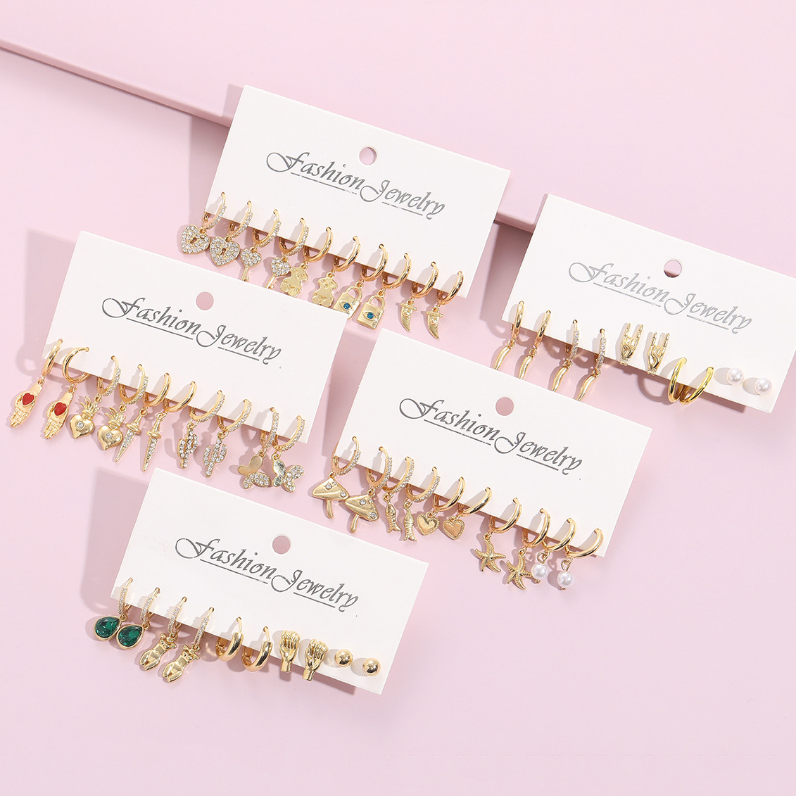 Fashion Palm Water Droplets Heart Shape Copper Zircon Drop Earrings Ear Studs 1 Set