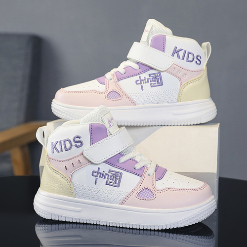 Boys' Shoes - White Canvas Shoes for Autumn/Winter - High-Top, New Style, Waterproof Leather Surface, Sporty Little White Shoes for Boys