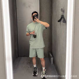 正确版本巴黎家薄荷绿刺绣字母短裤百搭宽松
