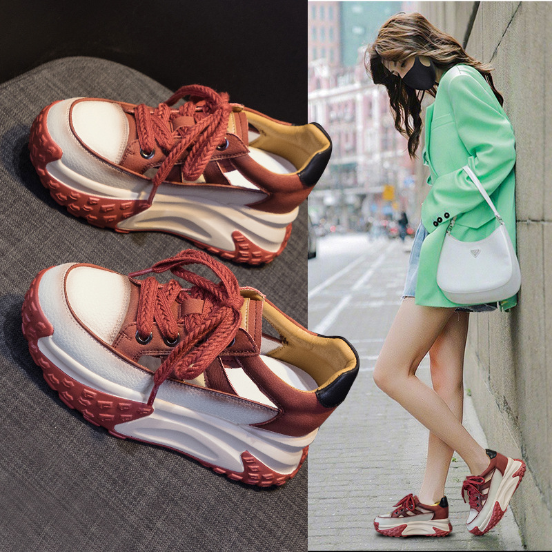Giày sneaker chunky đế dày da lỗ rỗng nữ phong cách retro mùa hè 2025 — M2319 màu đỏ, M2319 màu đen, M2319 màu trắng, M2319 màu vàng chi tiết 1