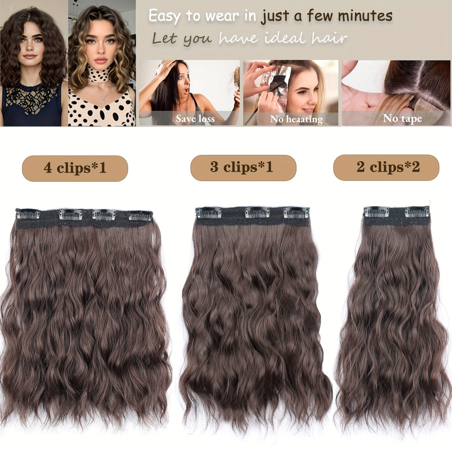 Comercio exterior transfronterizo 4 piezas de clip cabello ondulado peluca extensión de cabello corto ondulado al por mayor